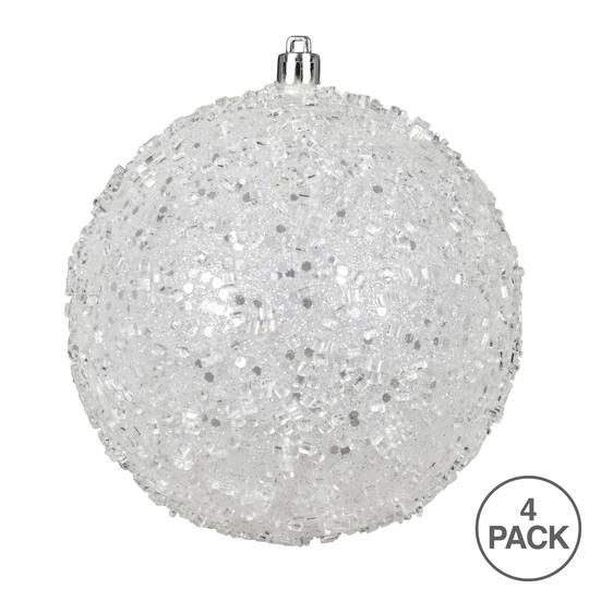 Vickerman White Glitter Hail Ball Christmas Ornaments